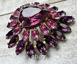 Vintage Purple Red Pink Rhinestone Spray Dome Teardrop Hook Eye Layer Brooch Pin