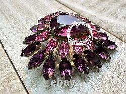 Vintage Purple Red Pink Rhinestone Spray Dome Teardrop Hook Eye Layer Brooch Pin