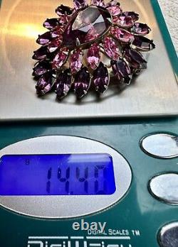 Vintage Purple Red Pink Rhinestone Spray Dome Teardrop Hook Eye Layer Brooch Pin