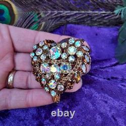 Vintage RARE Juliana D&E Topaz Amber AB Rhinestone Heart Shaped Brooch Pin MINT