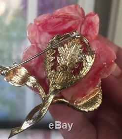 Vintage RARE Nettie Rosenstein ROSE bakelite Pave Rhinestones Flower Brooch Pin
