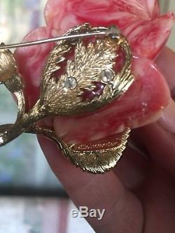 Vintage RARE Nettie Rosenstein ROSE bakelite Pave Rhinestones Flower Brooch Pin