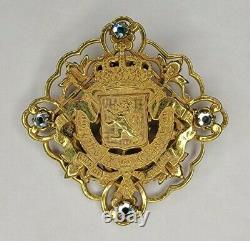 Vintage RARE Signed Miriam Haskell Coat Of Arms Rhinestone Brooch