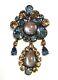 Vintage REGENCY Saphiret Blue Topaz Rhinestone Cabochon Dangle Brooch