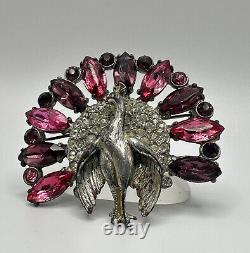 Vintage REINAD Peacock Bird Brooch Rhinestones & Enamel Pin Pot Metal