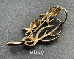 Vintage REJA 2.5 Large Flower Gold Tone Floral Brooch Green Rhinestone Leaf Pin