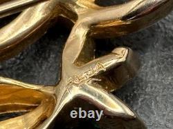 Vintage REJA 2.5 Large Flower Gold Tone Floral Brooch Green Rhinestone Leaf Pin