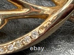 Vintage REJA 2.5 Large Flower Gold Tone Floral Brooch Green Rhinestone Leaf Pin