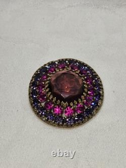 Vintage RUDOLPH WEISS Germany Gold Tone Purple Pink Purple Rhinestone Brooch Pin