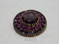 Vintage RUDOLPH WEISS Germany Gold Tone Purple Pink Purple Rhinestone Brooch Pin