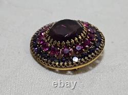 Vintage RUDOLPH WEISS Germany Gold Tone Purple Pink Purple Rhinestone Brooch Pin