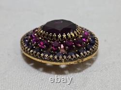 Vintage RUDOLPH WEISS Germany Gold Tone Purple Pink Purple Rhinestone Brooch Pin