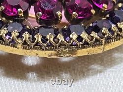 Vintage RUDOLPH WEISS Germany Gold Tone Purple Pink Purple Rhinestone Brooch Pin