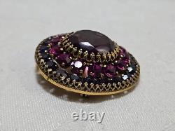 Vintage RUDOLPH WEISS Germany Gold Tone Purple Pink Purple Rhinestone Brooch Pin