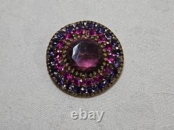 Vintage RUDOLPH WEISS Germany Gold Tone Purple Pink Purple Rhinestone Brooch Pin