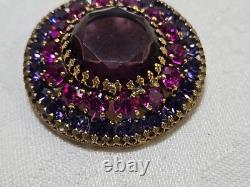 Vintage RUDOLPH WEISS Germany Gold Tone Purple Pink Purple Rhinestone Brooch Pin