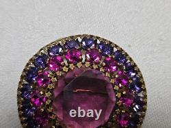Vintage RUDOLPH WEISS Germany Gold Tone Purple Pink Purple Rhinestone Brooch Pin