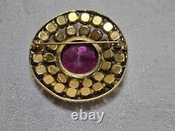 Vintage RUDOLPH WEISS Germany Gold Tone Purple Pink Purple Rhinestone Brooch Pin