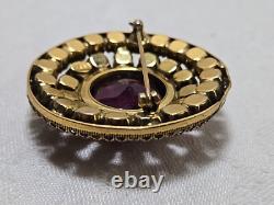 Vintage RUDOLPH WEISS Germany Gold Tone Purple Pink Purple Rhinestone Brooch Pin