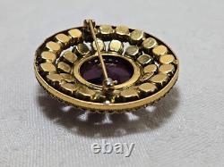 Vintage RUDOLPH WEISS Germany Gold Tone Purple Pink Purple Rhinestone Brooch Pin