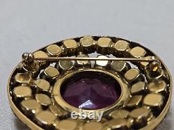Vintage RUDOLPH WEISS Germany Gold Tone Purple Pink Purple Rhinestone Brooch Pin