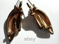 Vintage Rare 40's Sterling Silver Vermeil Rhinestone Horse Head Pair of Brooches