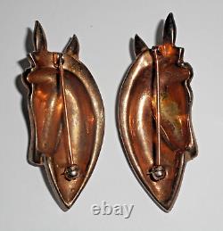 Vintage Rare 40's Sterling Silver Vermeil Rhinestone Horse Head Pair of Brooches