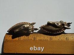 Vintage Rare 40's Sterling Silver Vermeil Rhinestone Horse Head Pair of Brooches