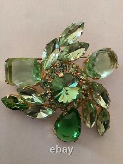 Vintage Rare Austrian Brooch Pin Shades of Green Cabochon Rhinestone Jewel