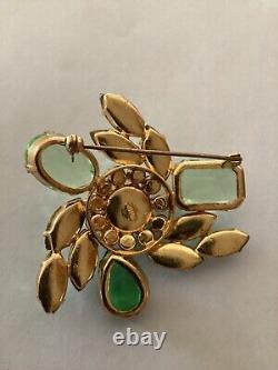 Vintage Rare Austrian Brooch Pin Shades of Green Cabochon Rhinestone Jewel