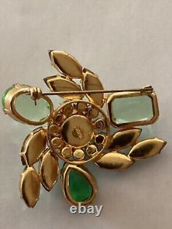 Vintage Rare Austrian Brooch Pin Shades of Green Cabochon Rhinestone Jewel