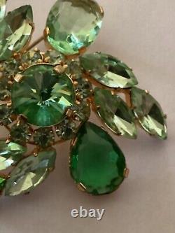 Vintage Rare Austrian Brooch Pin Shades of Green Cabochon Rhinestone Jewel