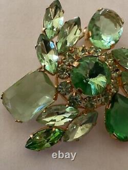 Vintage Rare Austrian Brooch Pin Shades of Green Cabochon Rhinestone Jewel