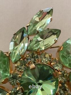 Vintage Rare Austrian Brooch Pin Shades of Green Cabochon Rhinestone Jewel