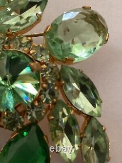 Vintage Rare Austrian Brooch Pin Shades of Green Cabochon Rhinestone Jewel