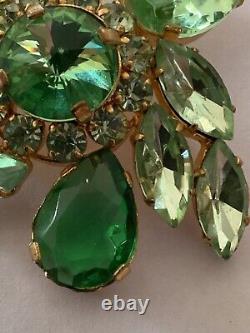 Vintage Rare Austrian Brooch Pin Shades of Green Cabochon Rhinestone Jewel