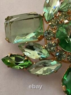 Vintage Rare Austrian Brooch Pin Shades of Green Cabochon Rhinestone Jewel