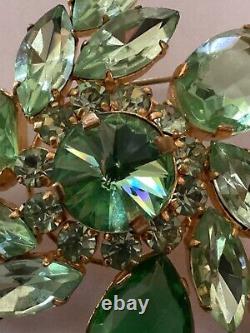 Vintage Rare Austrian Brooch Pin Shades of Green Cabochon Rhinestone Jewel