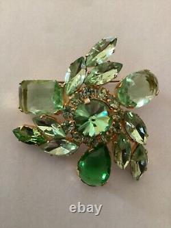 Vintage Rare Austrian Brooch Pin Shades of Green Cabochon Rhinestone Jewel