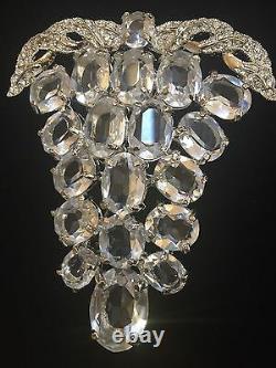 Vintage Rare EISENBERG ICE large Brooch with Crystal Rhinestone Grapes in Silver