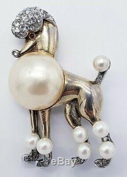 Vintage Rare Signed CROWN TRIFARI Pat Pend Poodle Dog Brooch Jelly Belly Pearl