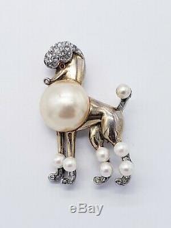 Vintage Rare Signed CROWN TRIFARI Pat Pend Poodle Dog Brooch Jelly Belly Pearl