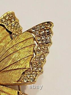 Vintage Rare Signed, Ciner Butterfly Brooch Rhinestones Open Work, Faux Pearls