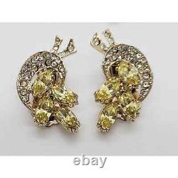 Vintage Rare Yellow Rhinestone Brooch Earrings Set Juliana Layered Riveted