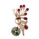 Vintage Red & Clear Rhinestone Rose Floral Brooch Pin Green Flower