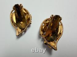 Vintage Regency Butterfly Brooch Earrings Set Multicolor Rhinestone Gold Tone