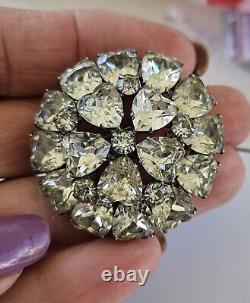 Vintage Regency Domed Heart Cut Rhinestone Brooch Pin