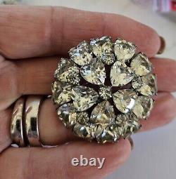 Vintage Regency Domed Heart Cut Rhinestone Brooch Pin