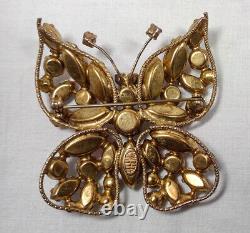 Vintage Regency Large Multi-color Rhinestone Butterfly Brooch Pin Signed
