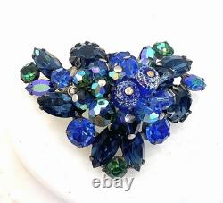 Vintage Regency Shades blue Art Glass AB Pin Brooch Signed Dogtooth 2.5 Wowsers